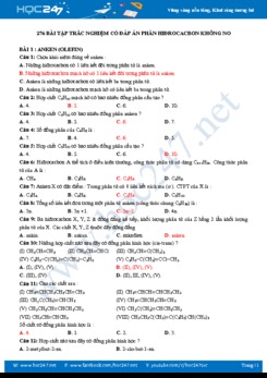 276 Bài tập trắc nghiệm có đáp án phần Hiđrocacbon không no