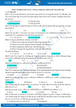 Trắc nghiệm dẫn xuất Ancol, Phenol trong đề thi THPT QG môn Hóa (có đáp án)