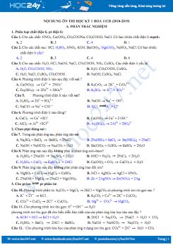 Đề cương ôn tập học kì 1 môn Hóa học 11 năm 2019 (có đáp án)