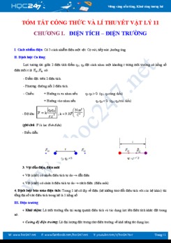 Tóm tắt kiến thức và công thức chương 1 Điện tích- Điện tích trường môn Vật lý 11