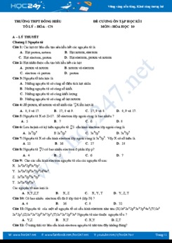 Đề cương ôn tập HK1 môn Hóa học 10 năm 2018 - Trường THPT Đông Hiếu