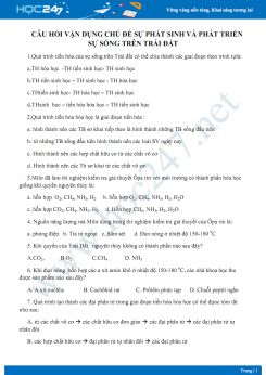 Câu hỏi trắc nghiệm Sự phát sinh và phát triển sự sống trên Trái đất mức độ vận dụng Sinh học 12