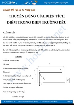 4 dạng bài tập về Chuyển động của điện tích điểm trong điện trường đều môn Vật lý 11