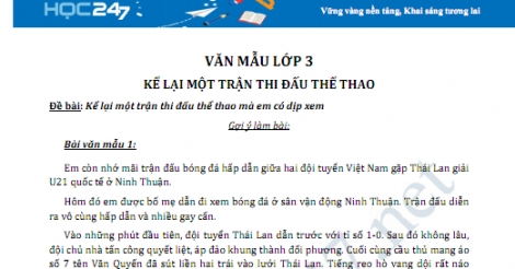Kể lại một trận thi đấu thể thao (hay nhất) | Văn mẫu lớp 3 - Trường Tiểu học Thủ Lệ