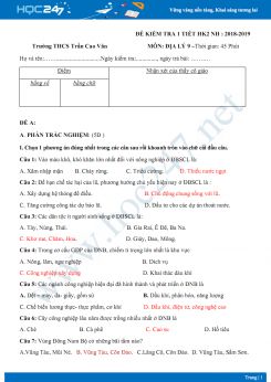 Đề kiểm tra 1 tiết HK2 môn Địa lý lớp 9 năm 2018-2019 - Trường THCS Trần Cao Vân có đáp án