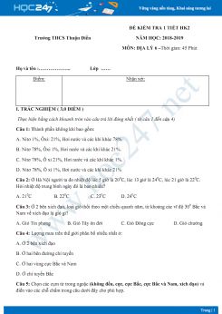 Đề kiểm tra 1 tiết HK2 môn Địa lý lớp 6 năm 2018-2019 - Trường THCS Thuận Điền có đáp án