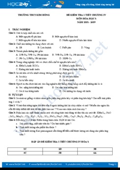 Đề kiểm tra 1 tiết Chương 4 môn Hóa học 8 năm 2018 - 2019 Trường THCS Kim Hồng
