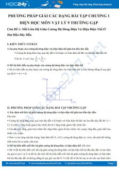 Phương pháp giải các dạng bài tập Chương 1 Điện học môn Vật lý 9 thường gặp