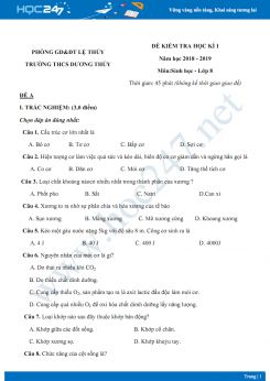 Đề thi HK1 môn Sinh học lớp 8 năm 2018-2019 - Trường THCS Dương Thủy có đáp án