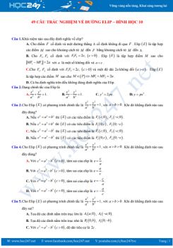 49 câu trắc nghiệm về Đường elip - Hình học 10 có đáp án
