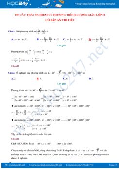 100 câu trắc nghiệm về Phương trình lượng giác lớp 11 có đáp án chi tiết