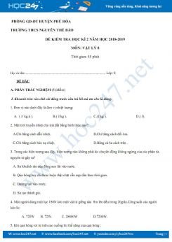 Đề kiểm tra Học kì 2 môn Vật lý 8 năm 2019 trường THCS Nguyễn Thế Bảo
