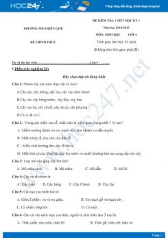 Đề kiểm tra 1 tiết HK1 môn Sinh học lớp 6 năm 2018-2019 - Trường THCS Biên Giới có đáp án