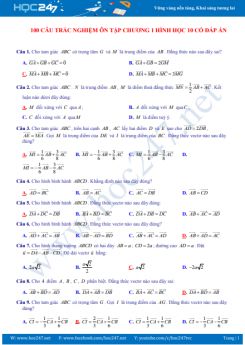 100 câu trắc nghiệm ôn tập Chương 1 Hình học 10 có đáp án chi tiết