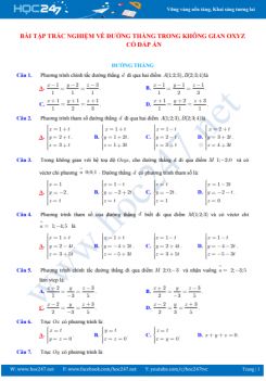 Bài tập trắc nghiệm về Đường thẳng trong không gian Oxyz có đáp án