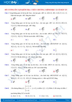 Đề cương ôn tập kiểm tra 1 tiết Chương 3 Hình học 12 có đáp án