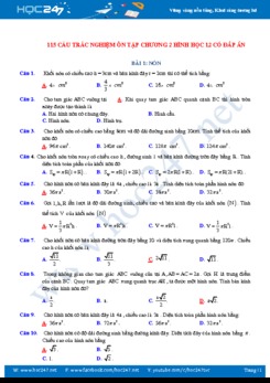 115 câu trắc nghiệm ôn tập Chương 2 Hình học 12 có đáp án