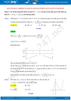 Bài tập trắc nghiệm về Hàm ẩn liên quan đến GTNN, GTLN của hàm số có lời giải chi tiết