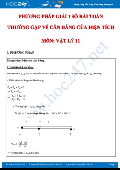 Phương pháp giải 1 số bài toán thường gặp về Cân bằng của điện tích môn Vật Lý 11