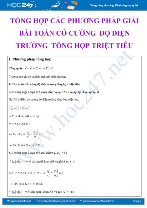 Phương pháp giải bài tập về điện trường triệt tiêu