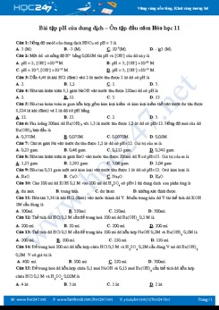 Bài tập pH của dung dịch - Ôn tập đầu năm môn Hóa lớp 11 năm học 2019 - 2020