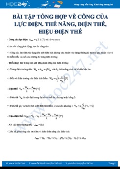 Bài tập tổng hợp về Công của lực điện. Thế năng. Điện thế và Hiệu điện thế năm 2019