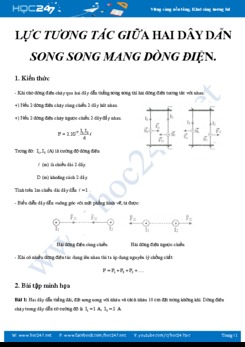 Dạng toán về Lực tương tác giữa hai dây dẫn song song mang dòng điện