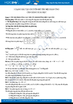 3 dạng bài tập chuyên đề tốc độ phản ứng - cân bằng hóa học môn Hóa 10