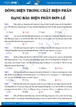 Câu hỏi trắc nghiệm về Điện phân đơn lẻ trong Chuyên đề Dòng điện trong chất điện phân