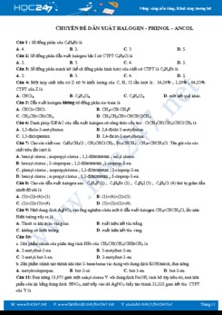 Chuyên đề dẫn xuất Halogen - Phenol - Ancol năm học 2019 - 2020