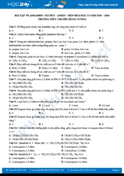 Bài tập về Ankanđien - Tecpen - Ankin môn Hóa 11 năm học 2019 - 2020 Trường THPT Chuyên Hùng Vương