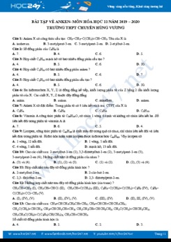 Bài tập về Anken môn Hóa 11 năm học 2019 - 2020 Trường THPT Chuyên Hùng Vương