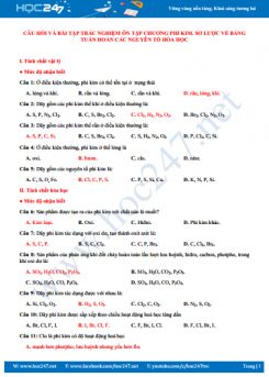 Câu hỏi và bài tập trắc nghiệm ôn tập Chương phi kim, sơ lược về bảng tuần hoàn các nguyên tố hóa học