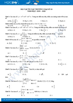 106 câu trắc nghiệm ôn tập Chương 2 Đại số 10 năm học 2019 - 2020