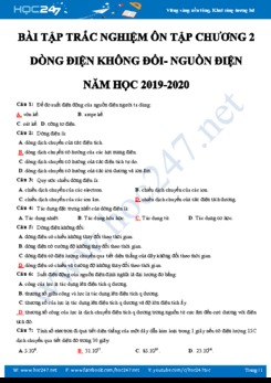 Bài tập trắc nghiệm ôn tập Chương 2 Dòng điện không đổi năm học 2019-2020