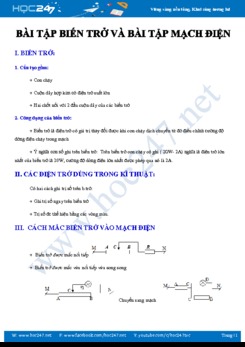 Chuyên đề bài tập về Biến trở và bài tập Mạch điện môn Vật lý 9