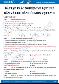 Bài tập trắc nghiệm về Lực hấp dẫn và Lực đàn hồi môn Vật lý 10 có đáp án