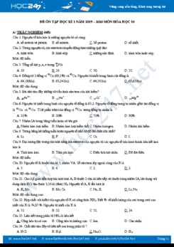 Đề ôn tập học kì 1 môn Hóa học 10 năm 2019 - 2020