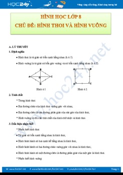 Lý thuyết và bài tập về Hình thoi và hình vuông Hình học 8