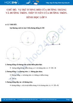 Bài tập về Vị trí tương đối và đường tròn, tiếp tuyến của đường tròn Hình học 9