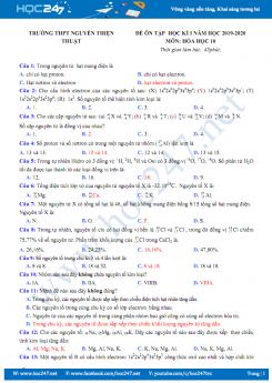Đề ôn tập HK1 môn Hóa học 10 năm 2019 - 2020 Trường THPT Nguyễn Thiện Thuật