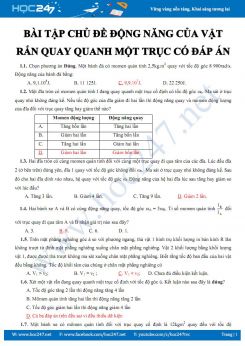 Bài tập chủ đề Động năng của vật rắn quay quanh một trục có đáp án năm 2019