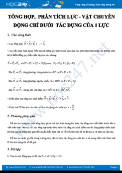 Chuyên đề Tổng hợp và phân tích lực – Vật chuyển động chỉ dưới tác dụng của một lực