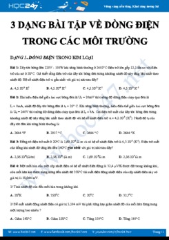 3 Dạng bài tập trắc nghiệm về Dòng điện trong các môi trường môn Vật lý 11