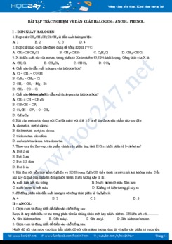 Bài tập trắc nghiệm về dẫn xuất Halogen - Ancol - Phenol môn Hóa học 11 năm 2019-2020