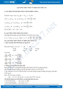 Lập công thức phân tử hợp chất hữu cơ môn Hóa học 9 năm 2019-2020