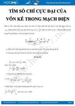 Dạng bài toán Tìm số chỉ cực đại của vôn kế trong mạch điện xoay chiều năm 2019