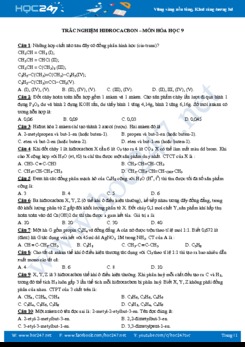 Trắc nghiệm Hidrocacbon môn Hóa học 9 năm 2019-2020