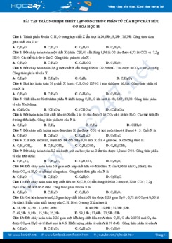 Bài tập trắc nghiệm thiết lập công thức phân tử của hợp chất hữu cơ Hóa học 11 năm 2019-2020