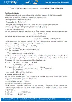 Bài toán vận dụng định luật bảo toàn electron môn Hóa học 12 năm 2019-2020